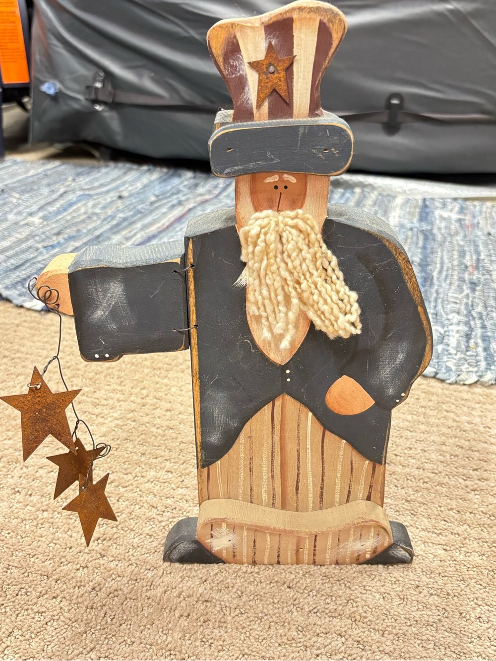 Hand Crafted Tan, Black and Gold Patriotic Santa Decoration